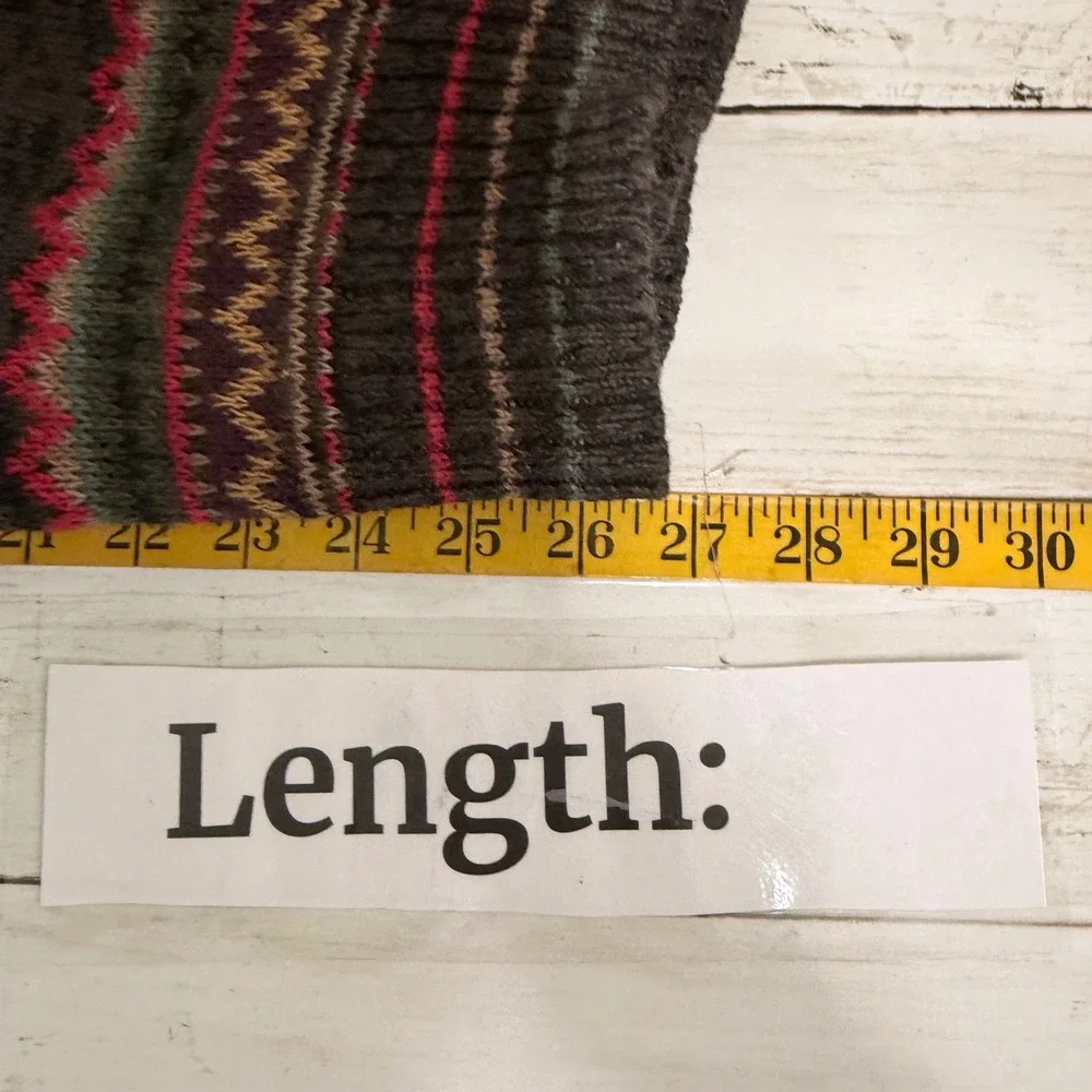 Vtg Y2k Cardigan Womens M Nordic Fair Isle Brown Zip Knit Sweater Cabin Cozy
